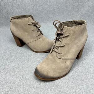 Toms Womens Lunata Boot Size 8.5 Neutral Tan Suede Block Heel Ankle Bootie Boho